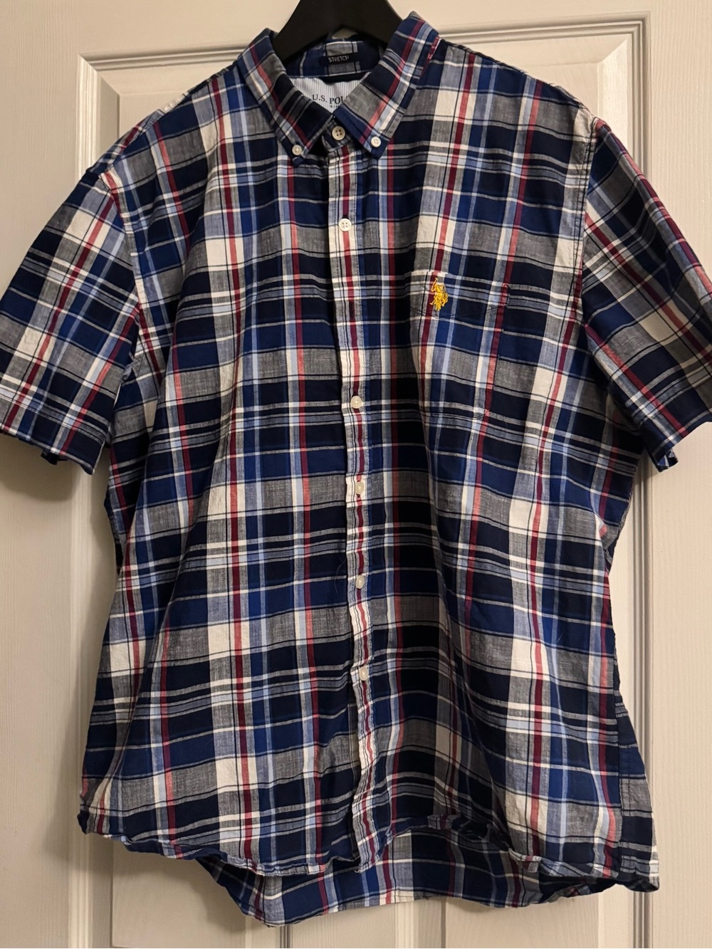 U.S. Polo Assn. Navy White Red Plaid Short-Sleeve Button-Down Shirt